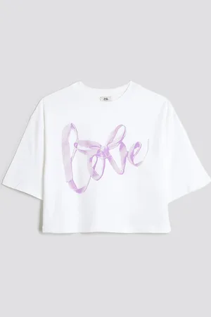 River Island Girls Love Ribbon Crop T-Shirt