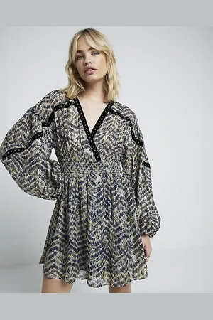 River Island Womens Geometric Long Sleeve Smock Mini Dress