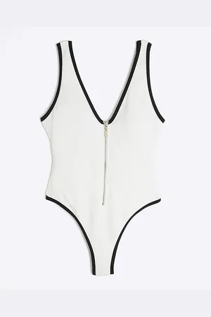 River Island Womens Petite Zip Textured Swimsuit