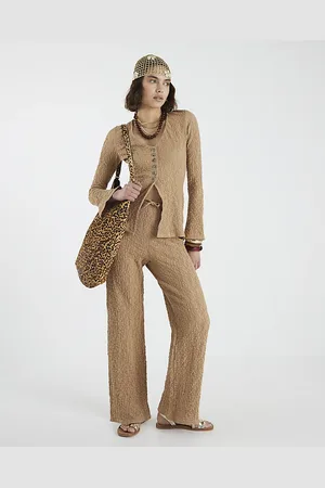 River Island Womens Textured Wide Leg Trousers