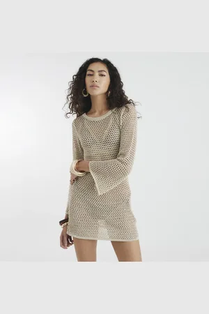 River Island Womens Metallic Knit Tunic Mini Dress