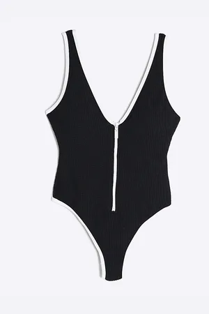 River Island Womens Petite Zip Textured Swimsuit