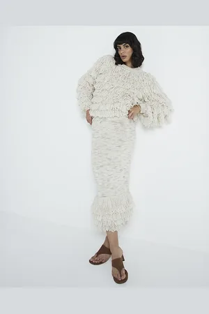 River Island Womens Knit Fringe Midi Skirt