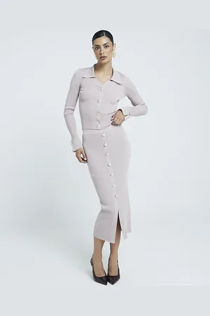 River Island Womens Knit Button Detail Midi Skirt