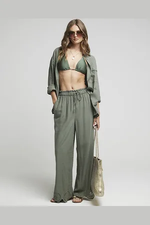 River Island Womens Linen Blend Broderie Trousers