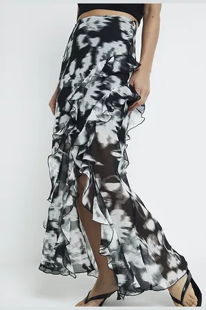 River Island Womens Chiffon Floral Frill Maxi Skirt