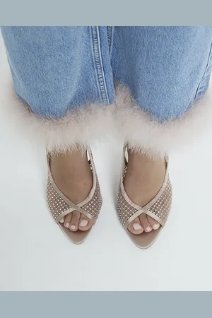 River Island Womens Mesh Ankle Strap Heeled Court Shoes