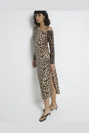 River Island Womens Leopard Sequin Midi Dress