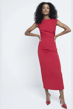 River Island Womens Ruched Side Tailored Midi Skirt