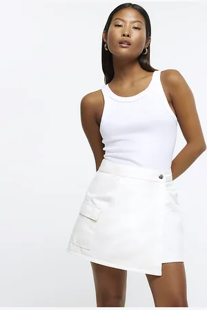 kind society River Island Womens Petite Ecru Wrap Mini Skirt