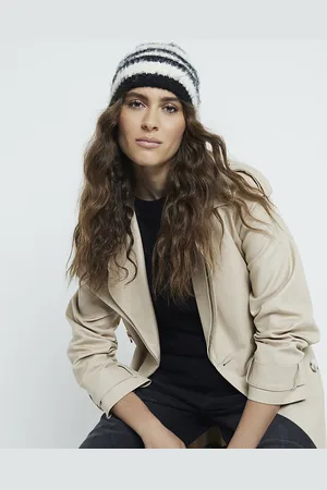 River Island Womens Fluffy Striped Beanie