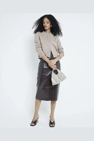 River Island Womens Croc Faux Leather Midi Skirt