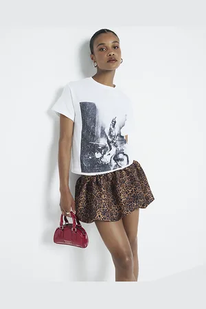 River Island Womens Leopard Print Bubble Hem Mini Skirt