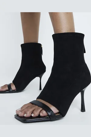 River Island Womens Suedette Sock Boot Heeled Sandals