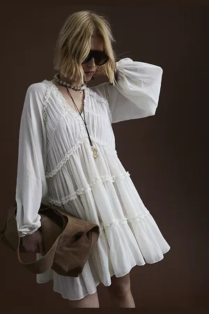 River Island Womens Long Sleeve Ruffle Smock Mini Dress