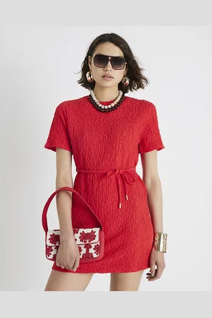 River Island Womens Short Sleeve Textured T-Shirt Dress