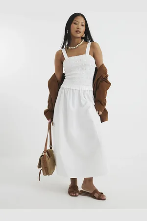 River Island Womens Petite Shirred Midi Dress