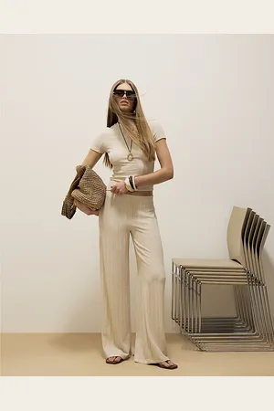 River Island Womens Textured Wide Leg Trousers