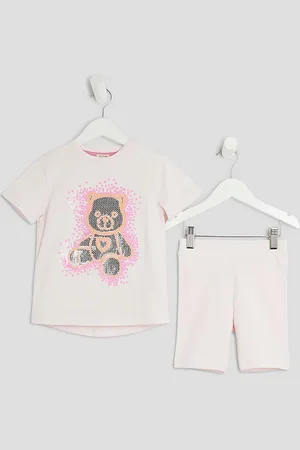 River Island Mini Girls Sequin Bear T-Shirt Set