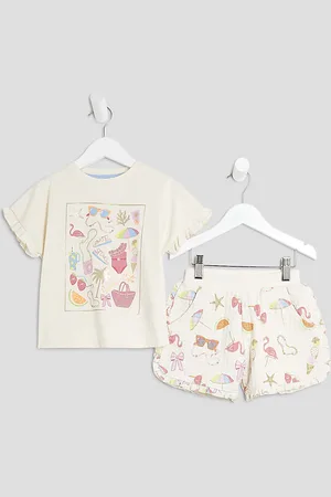 River Island Mini Girls Ecru Sunglasses T-Shirt Set