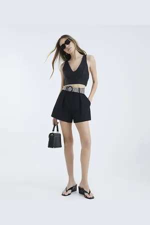 River Island Womens Structured Raffia Belted Shorts