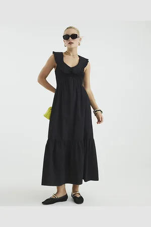 River Island Womens Ruffle Collar Shirred Maxi Dress