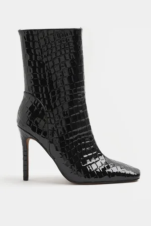 River Island Womens Patent Croc Embossed Heeled Boots