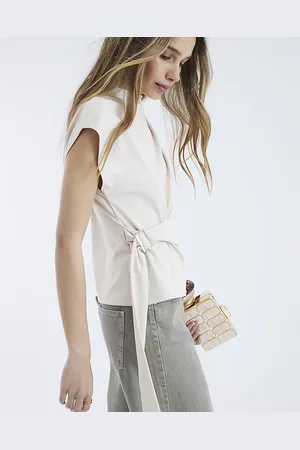 River Island Womens Short Sleeve Belted Wrap Drape Top