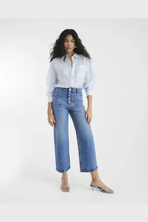 River Island Womens Wide Leg Pocket Cropped Jeans
