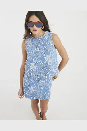 River Island Womens Denim Sleeveless Floral Top