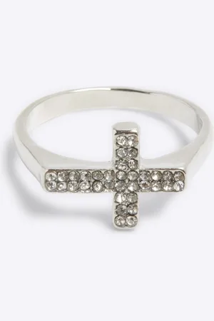 River Island Mens Rhinestone Cross Ring
