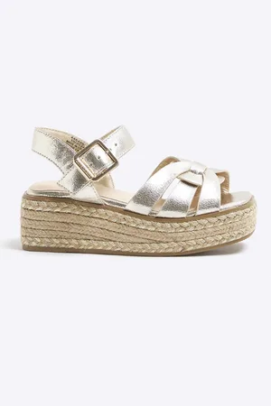 River Island Girls Faux Leather Weave Wedge Sandals