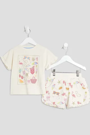 River Island Mini Girls Ecru Sunglasses T-Shirt Set