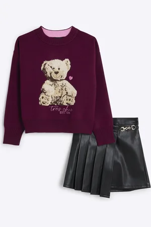 River Island Girls Bear Jumper And Skirt Set