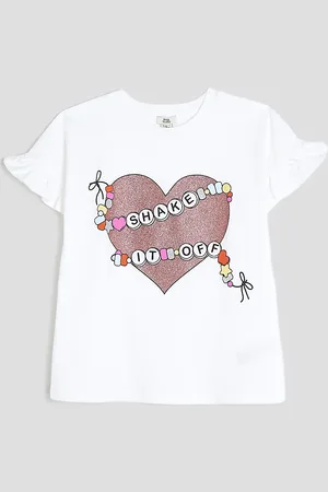 River Island Girls Glitter Heart Frill T-Shirt