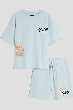 River Island Boys Vibes Embroidered T-Shirt Set