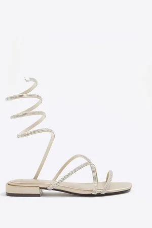 River Island Womens Embellished Wire Swirl Flat Sandals