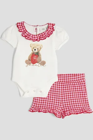River Island Baby Girls Ecru Bear Gingham Shorts Set