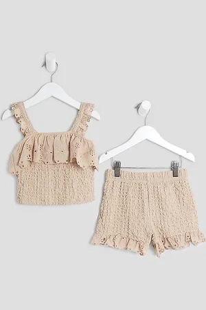 River Island Mini Girls Textured Bardot Top Set