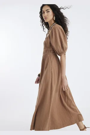 River Island Womens Short Sleeve Gathered Midi Dress