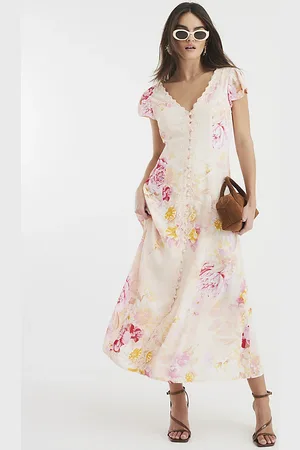 River Island Womens Lace Angel Sleeve Floral Midi Dress