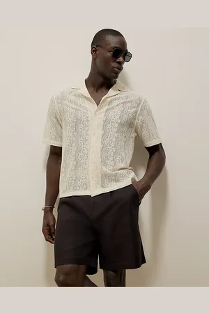 River Island Mens Ecru Short Sleeve Boxy Fit Lace Shirt