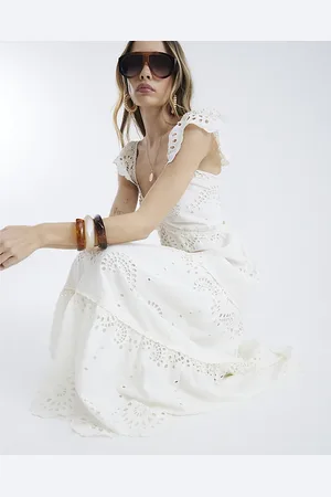 River Island Womens Sleeveless V-Neck Broderie Midi Dress