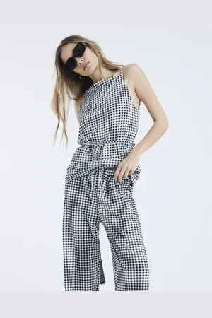 River Island Womens Gingham Wide Leg Trousers