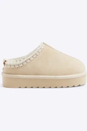 River Island Girls Faux Fur Whipstitch Slippers