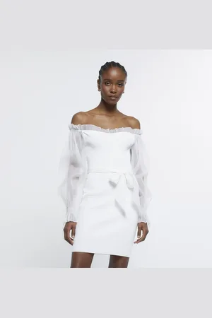 River Island Womens Bardot Mesh Sleeve Bodycon Mini Dress