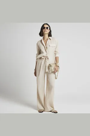 River Island Womens Textured Wide Leg Trousers