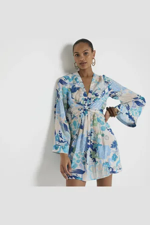 River Island Womens Floral Print Front Tie Mini Dress