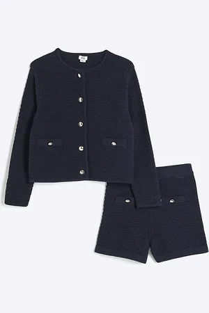 River Island Girls Button Shorts And Cardigan Set