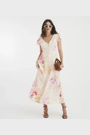 River Island Womens Lace Angel Sleeve Floral Midi Dress